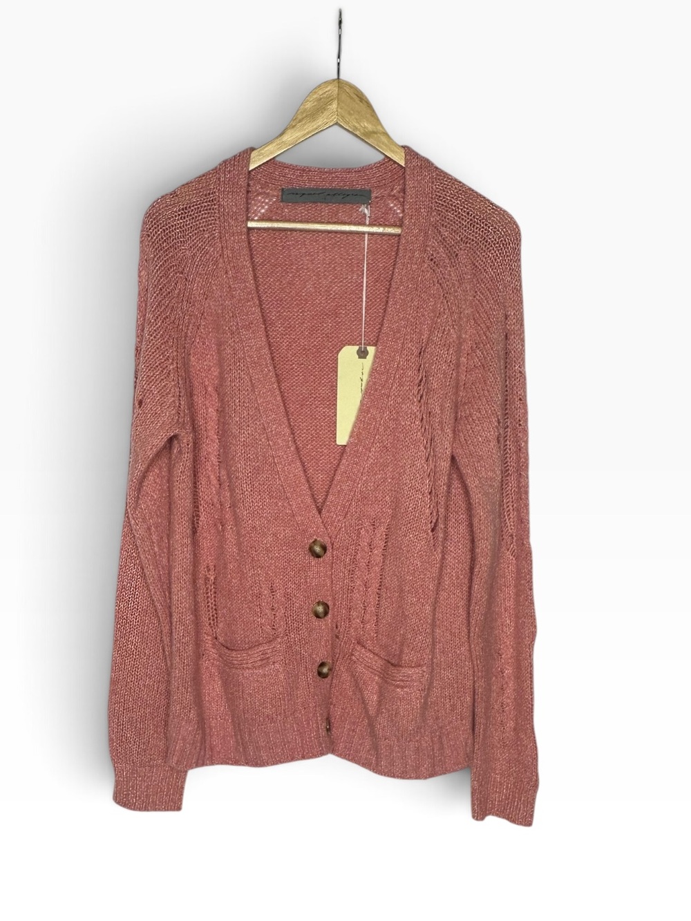 NWT Raquel Allegra Intarsia Arcadia Cashmere Blend Fistressed Cardi size 3 L